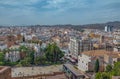 Amazing panorama of Malaga city on a beautiful sunny day. Scenic view of the Malaga city from the Alcazaba citadel. Spain Royalty Free Stock Photo