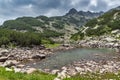 Amazing Panorama of Rocky peaks and Upper Muratovo lake, Pirin Mountain Royalty Free Stock Photo