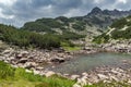 Amazing Panorama of Rocky peaks and Upper Muratovo lake, Pirin Mountain Royalty Free Stock Photo