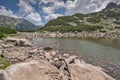 Amazing Panorama of Rocky peaks and Upper Muratovo lake, Pirin Mountain Royalty Free Stock Photo