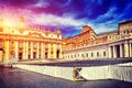 Amazing panorama Saint Peter Square and Saint Peter Basilica at sunset, Vatican City, Rome, Italy Royalty Free Stock Photo