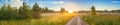 Amazing panorama summer rural landscape with sunrise Royalty Free Stock Photo