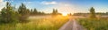 Amazing panorama summer rural landscape with sunrise Royalty Free Stock Photo