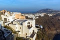 Amazing Panorama to town of Fira and Prophet Elias peak, Santorini island, Thira, Greece Royalty Free Stock Photo