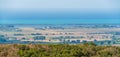 Amazing panorama with the Tuscany coastline, from the Capalbio city walls. Province of Grosseto, Italy. Royalty Free Stock Photo