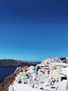 Amazing panorama view of beautiful Oia town on Santorini volcanic island, Greece Royalty Free Stock Photo