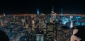Amazing panorama view of New York city skyline and skyscraper at Night. Royalty Free Stock Photo
