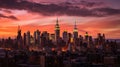 Amazing panorama view of New York city skyline and skyscraper at sunset. Beautiful night view in Midtown Manhatton, generative ai Royalty Free Stock Photo