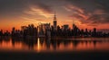 Amazing panorama view of New York city skyline and skyscraper at sunset. Beautiful night view in Midtown Manhatton, generative ai Royalty Free Stock Photo