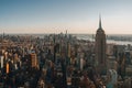 Amazing panorama view of New York city skyline. skyscraper at sunset. View over Midtown and Downtown and financial Royalty Free Stock Photo