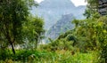 Amazing panorama view of the rice fields, limestone rocks and mountaintop Pagoda from Hang Mua Temple viewpoint.