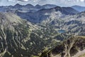 Amazing Panorama from Vihren peak to Banderishko Fish lake, Pirin Mountain Royalty Free Stock Photo