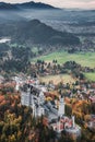 Amazing panoramiÃÂ view of Neuschwanstein castle in autumn season. Fussen. Bavaria, Germany. Royalty Free Stock Photo