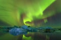 Amazing panoramic Aurora Borealis or better known as The Northern Lights for background view in Iceland, Jokulsarlon