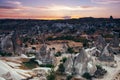 Amazing panoramic landscape in Goreme National Park at sunrise. Cappadocia.Turkey.