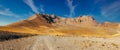 Amazing panoramic landscape of Mount Erciyes. View of the an inactive volcano: mountain range, stony slopes, rocky peaks formed by Royalty Free Stock Photo