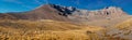 Amazing panoramic landscape of Mount Erciyes. View of the an inactive volcano: mountain range, stony slopes, rocky peaks formed by Royalty Free Stock Photo