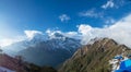 Amazing panoramic landscape photo of beautiful Himalaya mountains covered with snow at Mardi Himal trekking area Royalty Free Stock Photo