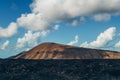 Amazing panoramic landscape of volcano craters in Timanfaya national park. Popular touristic attraction in Lanzarote