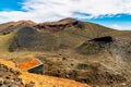 Amazing panoramic landscape of volcano craters in Timanfaya national park. Popular touristic attraction in Lanzarote island,