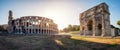 Amazing panoramic view of Arch of Constantine and Colosseum Royalty Free Stock Photo