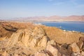 Amazing panoramic view on Eilat cityscape, Red Sea and Jordan from Mountain or Har Cfachot in Eilat ,Israel Royalty Free Stock Photo