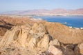 Amazing panoramic view on Eilat cityscape, Red Sea and Jordan from Mountain or Har Cfachot in Eilat ,Israel Royalty Free Stock Photo