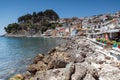 Amazing Panoramic view from embankment of town of Parga, Epirus, Greece