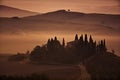 Amazing panoramic view the golden hour in Podere Belvedere, Tuscany, Italy.