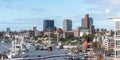 Amazing panoramic view on landungsbruecken harbor hamburg