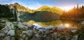 Amazing panoramic view  of a mountain lake  Morskie Oko in morning. Tatra National Park. Poland. Europe. Mountain hiking. Royalty Free Stock Photo