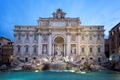 Panoramic view of famous Rome Trevi Fountain in blue hour before sunrise