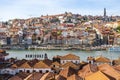 Amazing panoramic view of Oporto and Gaia with Douro river, aerial view, Porto, Portugal