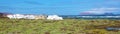 Amazing panoramic view of Orzola village on Lanzarote island with La Graciosa island on the background Royalty Free Stock Photo