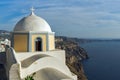 Amazing Panoramic view of Santorini island and old church, Greece Royalty Free Stock Photo