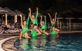 Amazing performance of hotel entertainment team at night spectacular water show