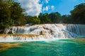 Amazing phenomenon of nature. Landscape with extraordinary waterfall Agua Azul, Chiapas, Palenque, Mexico Royalty Free Stock Photo
