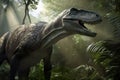 Amazing and photorealistic dinosaur. Jurassic period. Gigantic reptile. Close up view. Beautiful and scary dinosaurus Royalty Free Stock Photo