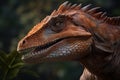 Amazing and photorealistic dinosaur. Jurassic period. Gigantic reptile. Close up view. Beautiful and scary dinosaurus Royalty Free Stock Photo