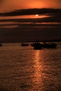 Amazing Picture Boat Silhouettes Rest in Ocean Bay in Darkness