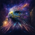 Amazing picture of an eagle in the cosmos. God of birds in space. Generative AI