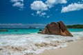 Amazing picturesque paradise beach with granite rocks and white sand, turquoise water on a tropical landscape, Seychelles