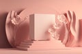Amazing pink sakura Abstract 3d podium of nature spring installation artwork of the background of the soft color. Generative AI