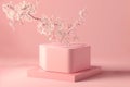 Amazing pink sakura Abstract 3d podium of nature spring installation artwork of the background of the soft color. Generative AI