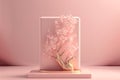 Amazing pink sakura Abstract 3d podium of nature spring installation artwork of the background of the soft color. Generative AI