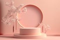 Amazing pink sakura Abstract 3d podium of nature spring installation artwork of the background of the soft color. Generative AI