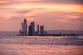 Amazing pink sunrise at infinity pool, Pattaya, Thailand