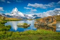 Amazing place and Matterhorn view from the Stellisee lake, Switzerland Royalty Free Stock Photo