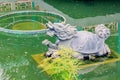 Amazing Pond with green water and Chinese Mythical Dragon-Turtle Fountain made traditional carved stone design