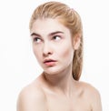 Amazing portrait of a beautiful young woman blond hair with perfect skin closeup Royalty Free Stock Photo